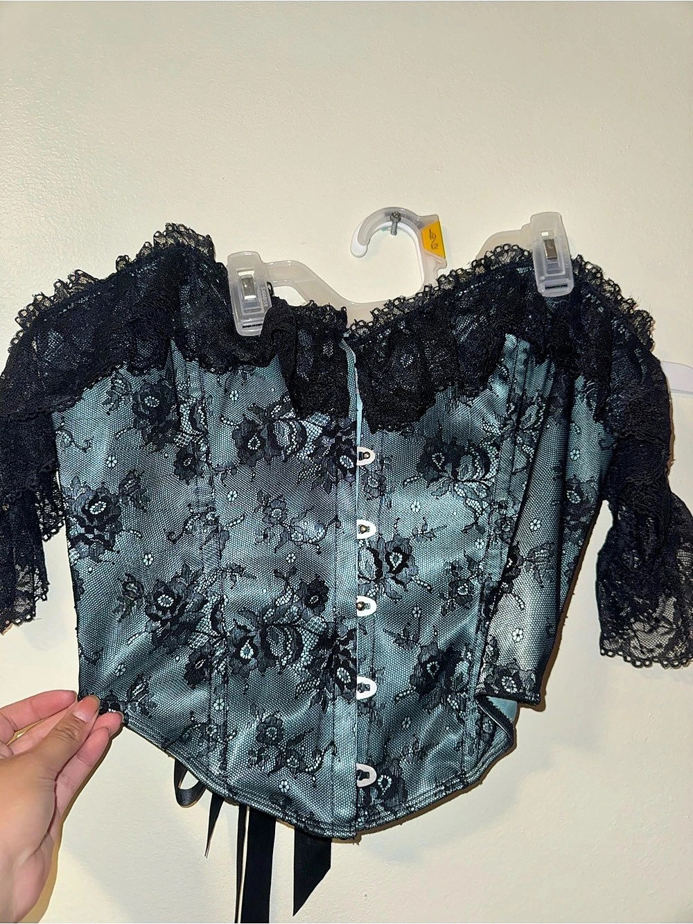 Dolls Kill Enchanted Darkness Corset Top Floral Corset Top in Black & Blue XL